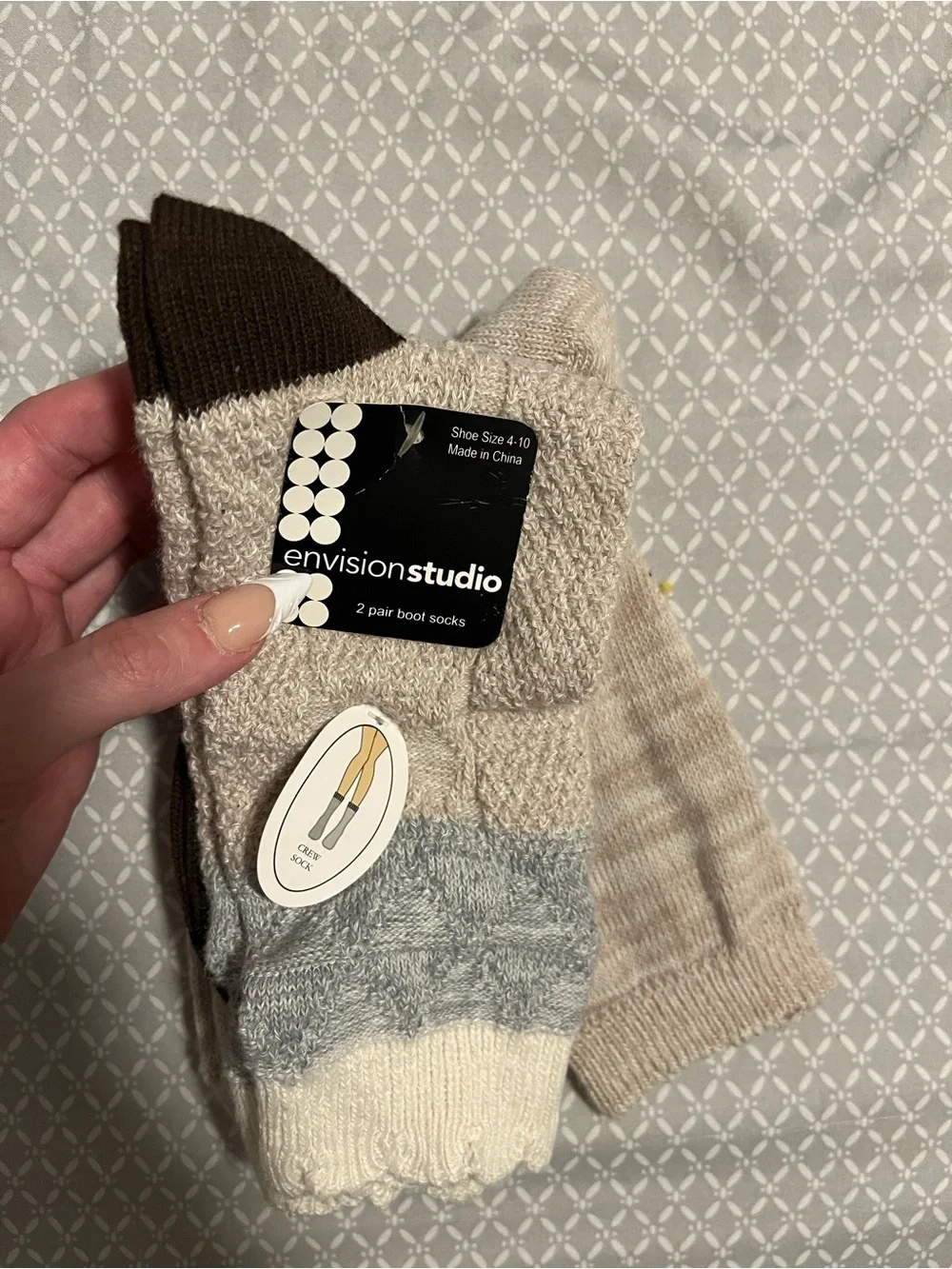 Size 4-10, NWT, Women's Casual Boot Socks - Cream, Gray & Brown (2 Pack)